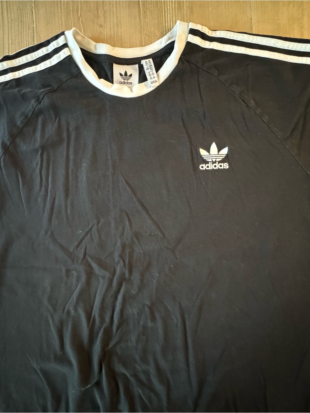 adidas Black Short-Sleeve Trefoil Tee with White Stripes